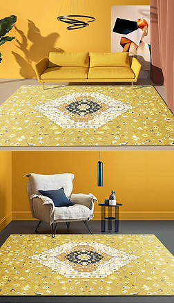 现代轻奢简约土耳其金色客厅卧室床边地毯地垫