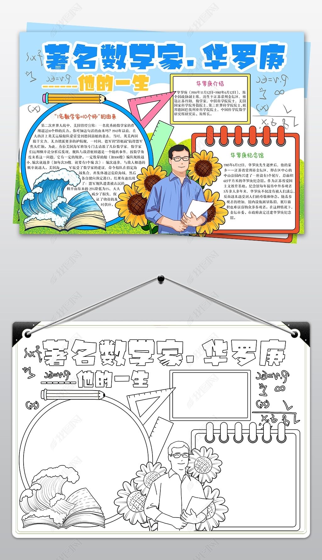 原创数学家学科小报高斯华罗庚陈景润名人小报手抄报版权可商用