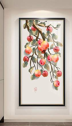 新中式手绘民俗水果现代简约玄关装饰画3