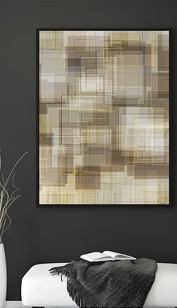 迪拜の晨曦抽象灰黄金色方框线条明暗装饰画