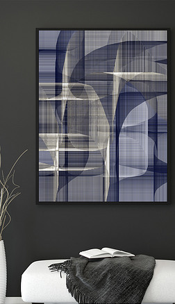 北美の梦魇抽象深蓝金色纱线绸缎格子装饰画