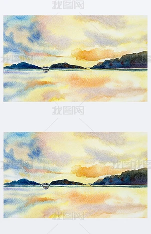 水彩天空海景专题模板-水彩天空海景图片素材下载-我图网