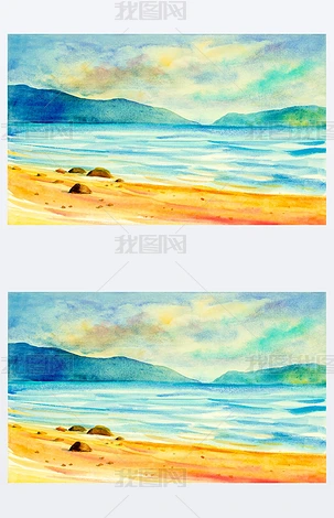 水彩天空海景专题模板-水彩天空海景图片素材下载-我图网