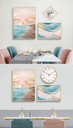 北欧风客厅现代餐厅海景抽象装饰画