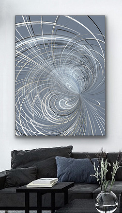 美利坚梦魇抽象银灰蓝色炫丽动感曲线装饰画