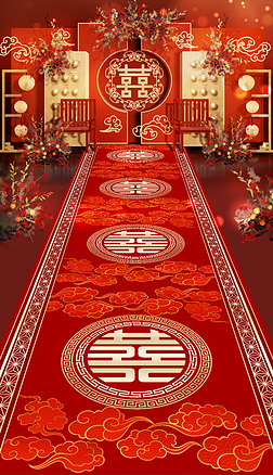 喜庆红色大气结婚地毯婚庆长地毯