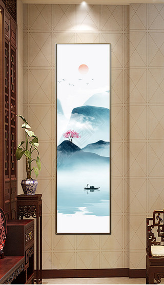 长条屏新中式意境山水玄关装饰画