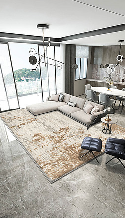 现代简约灰色轻奢抽象水墨玄关客厅床边地毯地垫