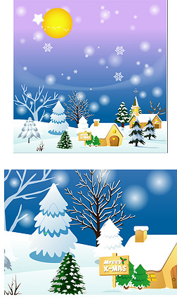 圣诞小镇雪景冬季矢量图