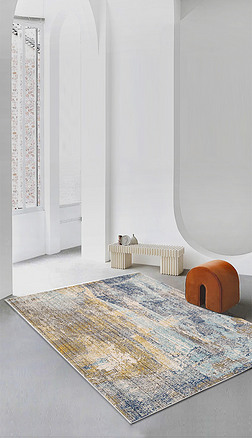 现代抽象艺术复古轻奢宅寂床边客厅几何地毯地垫