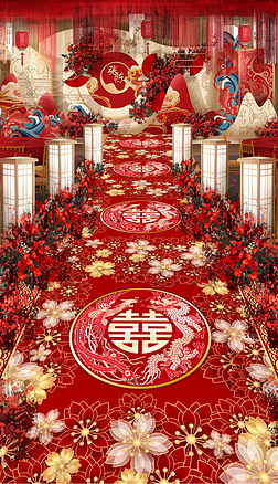 中式高端婚礼结婚地毯婚庆长地毯设计