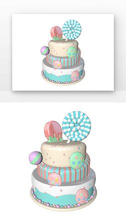 C4D生日蛋糕多彩糖果冰淇淋蛋糕