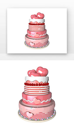 C4D生日蛋糕粉色草莓多层蛋糕