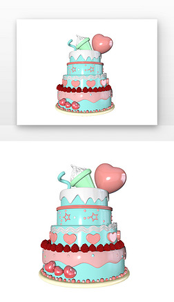 C4D生日蛋糕蓝色草莓甜筒蛋糕