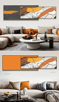 北欧抽象爱马仕橙色肌理客厅卧室双层装饰画8