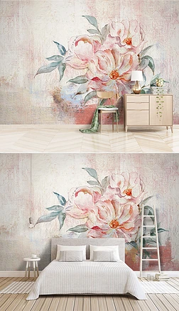 抽象牡丹背景墙油画花复古抽象酒店壁纸油画花