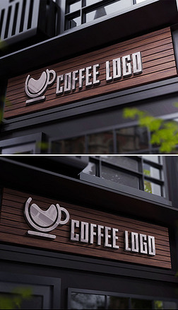 城市商业咖啡厅餐厅金属质感门头logo样机