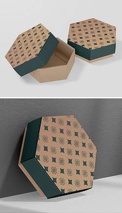 高端六角菱形牛皮纸礼盒天地盖盒子设计样机