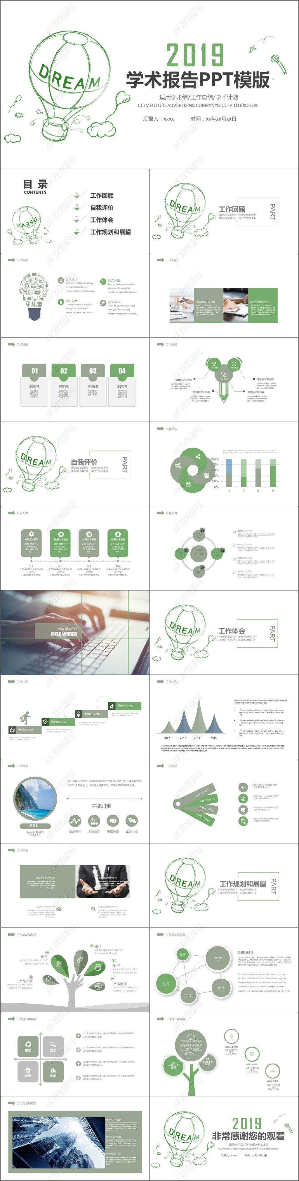 2019绿色学术报告PPT模板