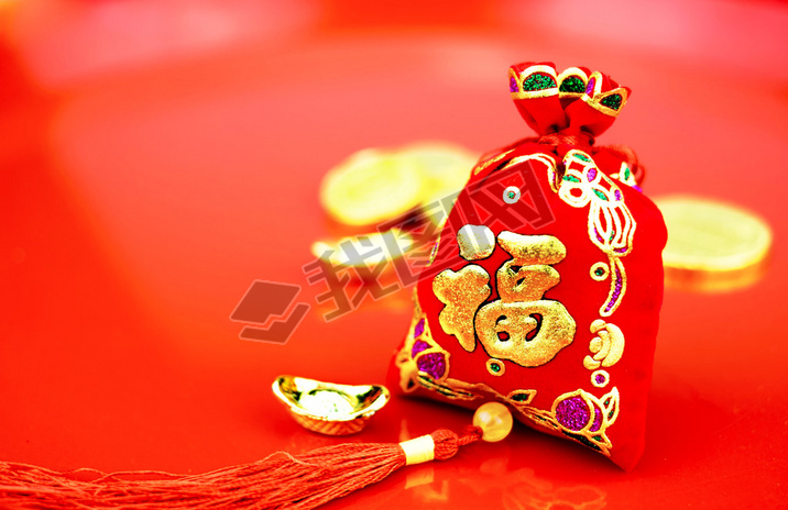 Chinese new year decoration: red felt fabric bag or ang pow with