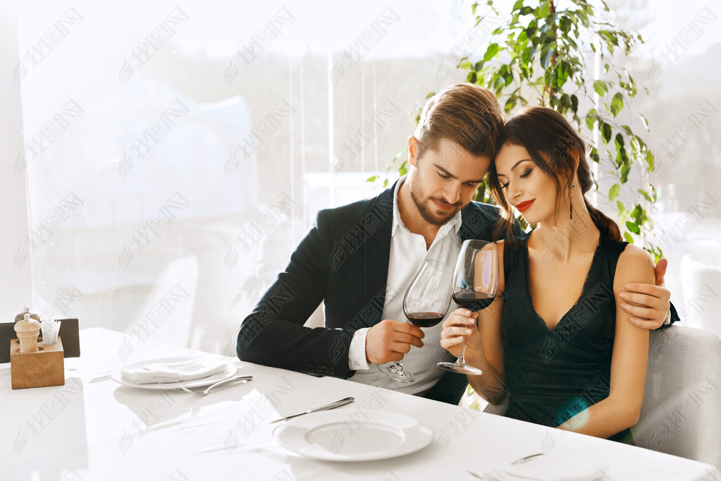 Couple In Love Having Romantic Dinner. Valentine's Day. Romance,