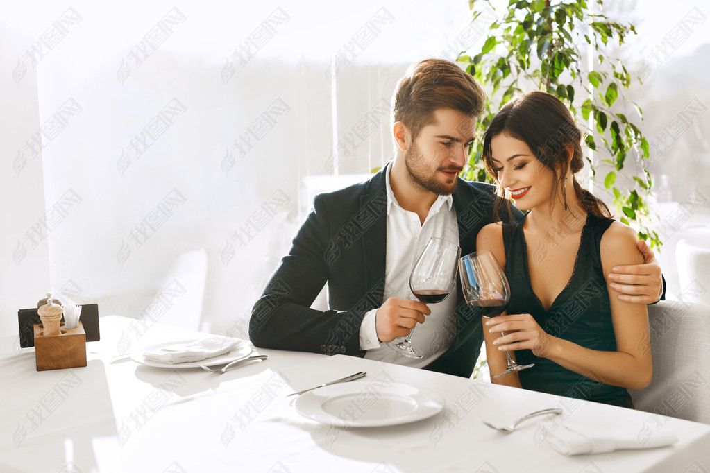 Couple In Love Having Romantic Dinner. Valentine's Day. Romance,