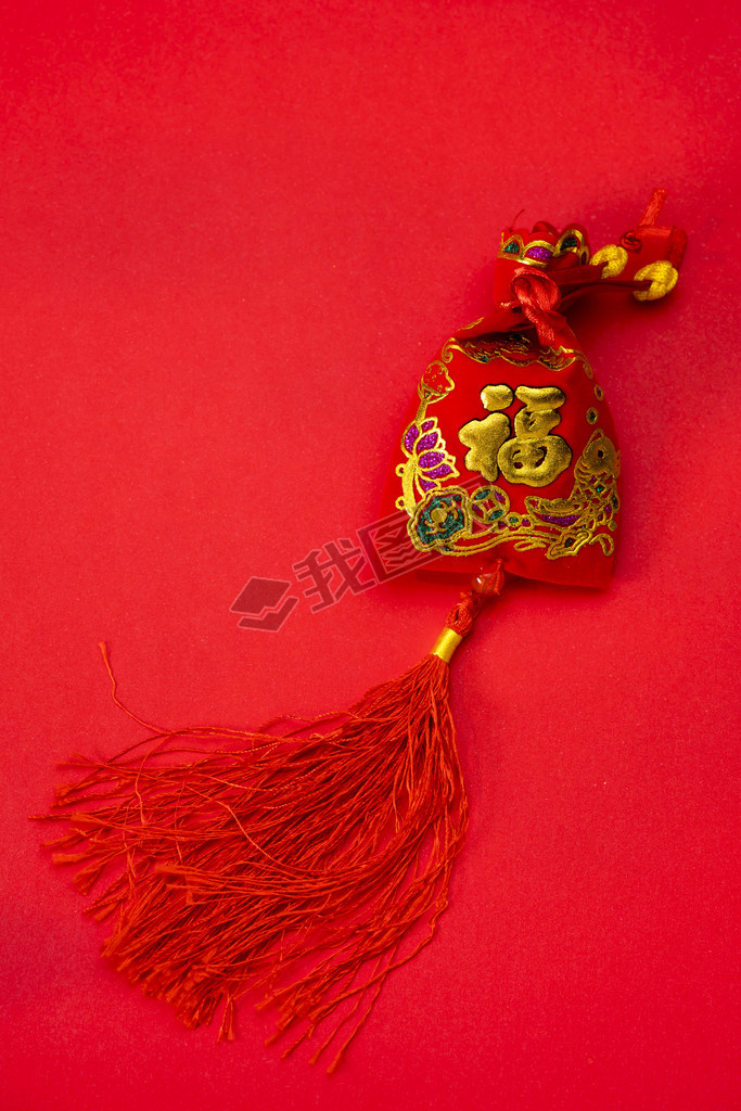 Chinese new year decorations and Auspicious ornaments on red bac