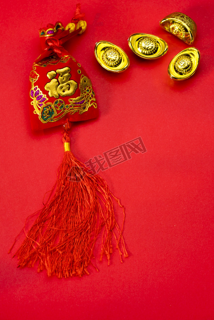 Chinese new year decorations and Auspicious ornaments on red bac