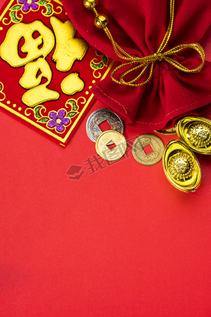 Chinese new year decorations and Auspicious ornaments on red bac