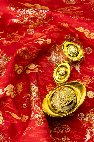 Chinese new year decorations and Auspicious ornaments on red bac