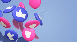 3d 渲染拇指和心脏社交媒体图标.