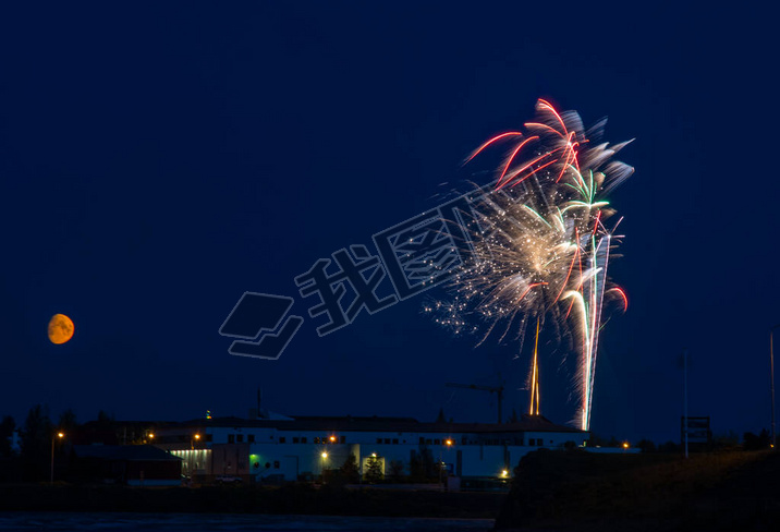 Fireworks in the sky above town of Selfoss in Iceland