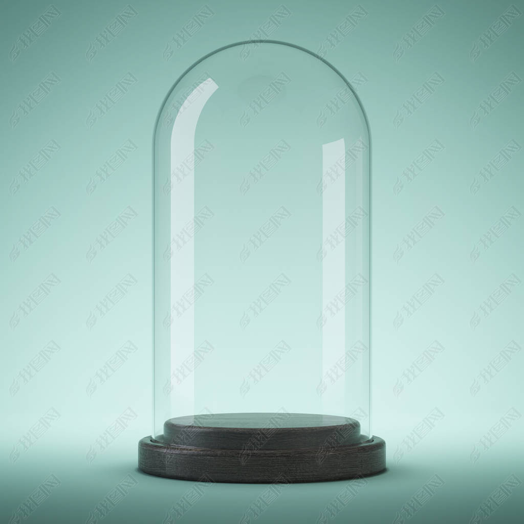 Empty glass dome. Clipping path included. 3D rendering.