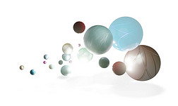 3D球面图解和庆祝图案，抽象背景图解与三维几何，有趣的设计广告横幅模板动态壁纸与球或颗粒。用于印刷品和网站的高分辨率3D绘图