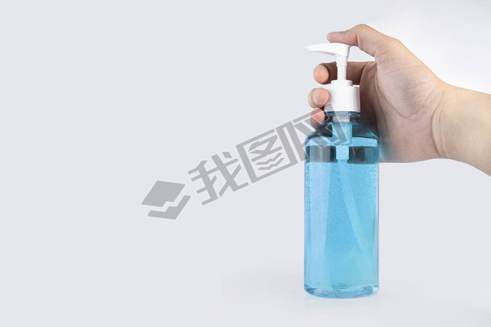 Coronavirus corona virus alcohol gel clean hand sanizer in pump bottle isolated on white backgro