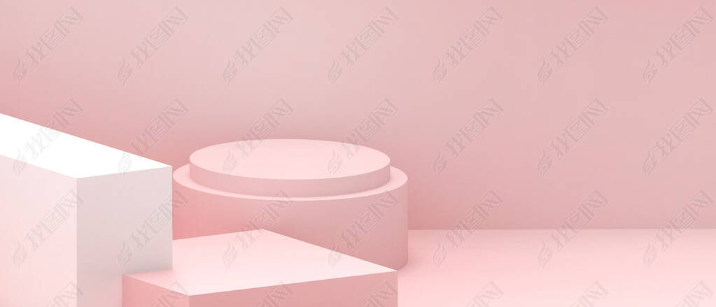 Podium abstract with Geometric shape and stage showcase Minimal on Pink wall background for product 