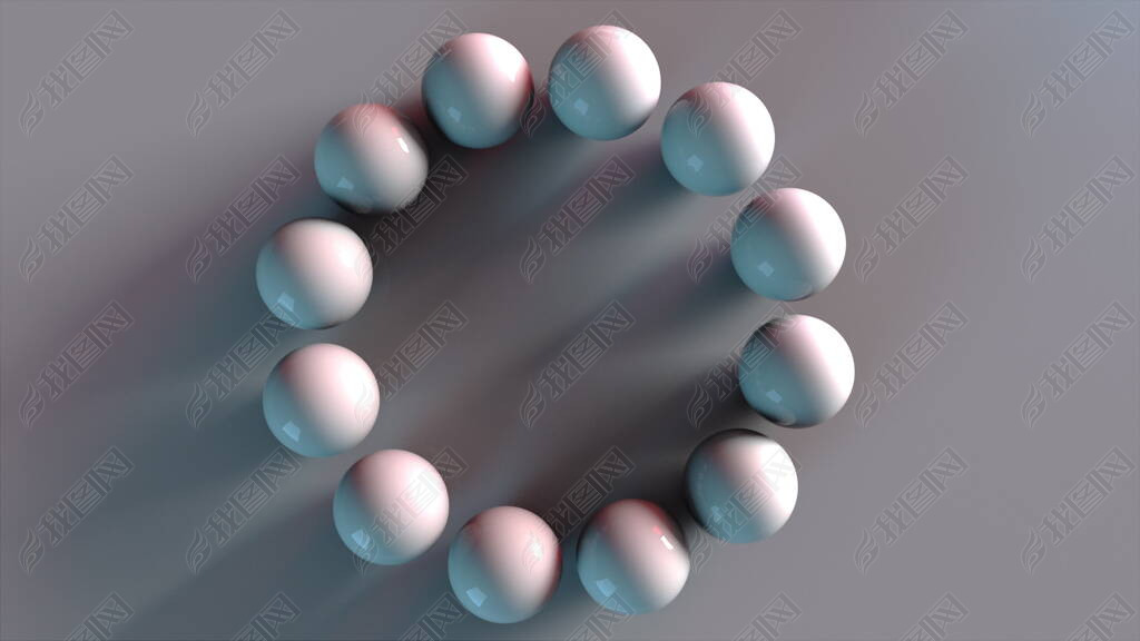 Round set of spheres, computer generated. 3d rendering of isometric background