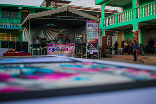 art festival stage with young man singing