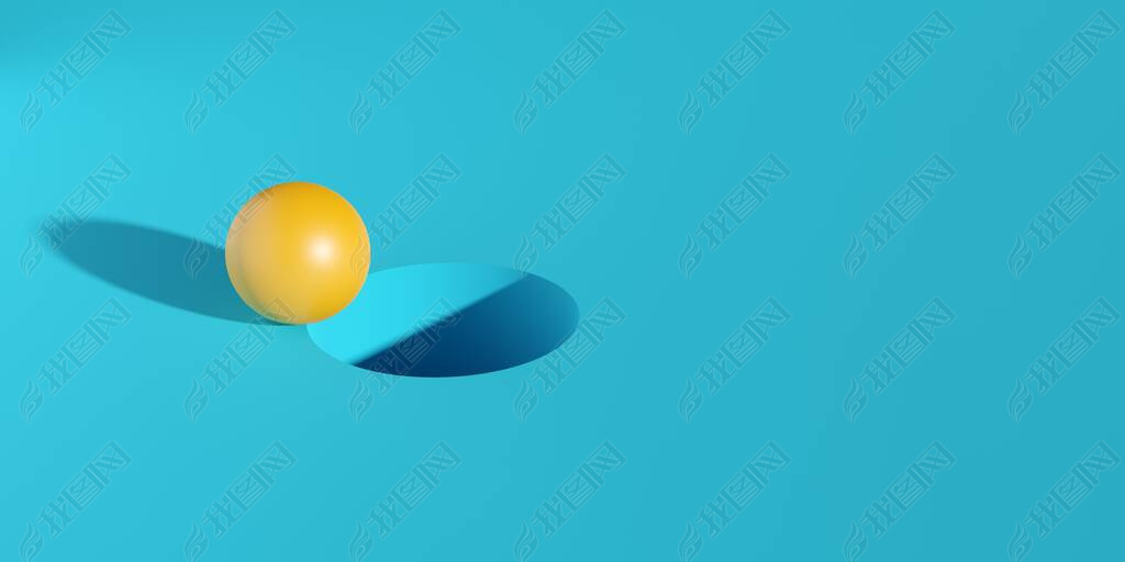 Yellow sphere on edge of hole on cyan background, target or goal minimal modern business concept, 3D
