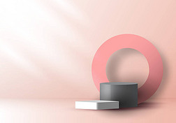 3D realistic pink and gray color geometric round shape stacked podium and circle backdrop with side 