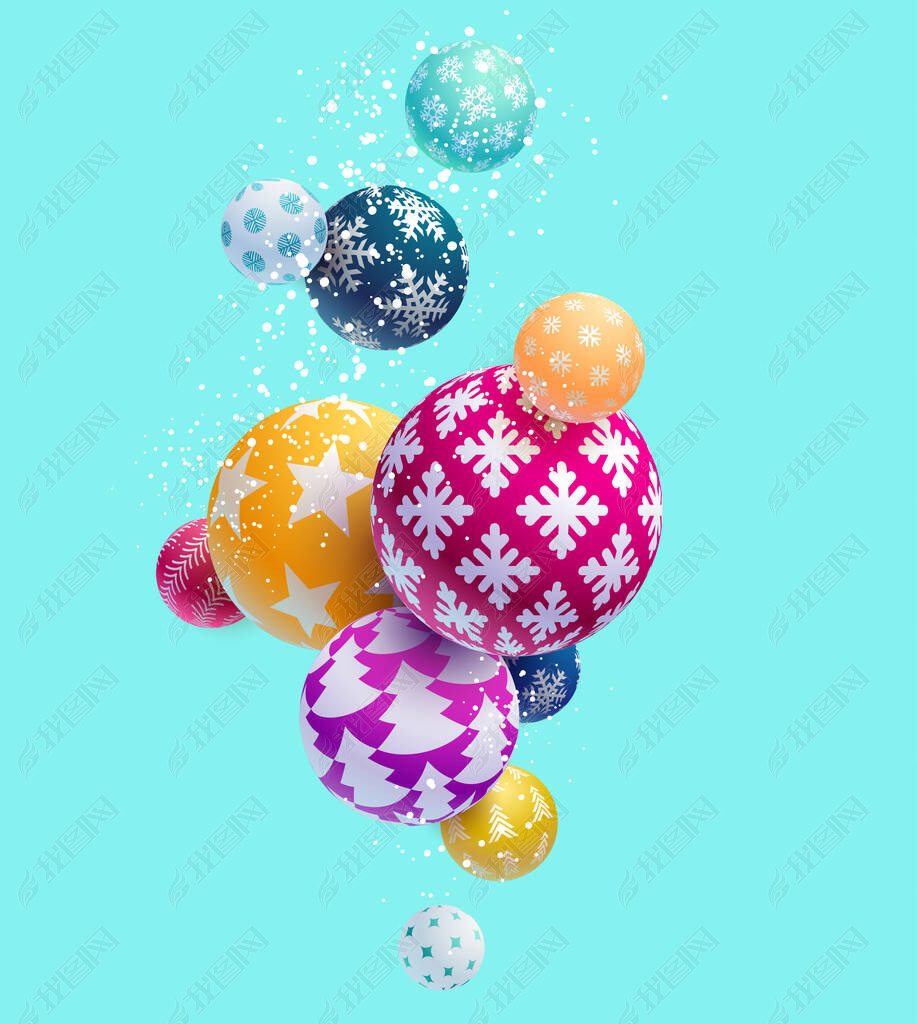 Colorful decorative Christmas balls. Abstract bright New year background.