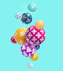 Colorful decorative Christmas balls. Abstract bright New year background.