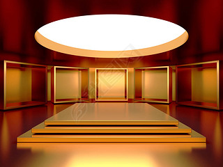 金色的豪华底座或空白讲台。漂亮优雅的背景。3D渲染