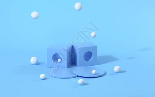 Creative geometry stage with blue background, 3d rendering. Computer digital drawing.