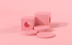 Creative geometry stage with pink background, 3d rendering. Computer digital drawing.