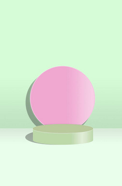 Light willow green stand on pastel geometrical background with lilac circle