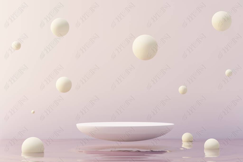 3d Beauty premium pedestal product display with Dreaming land and fluffy cloud. Minimal pastel sky a