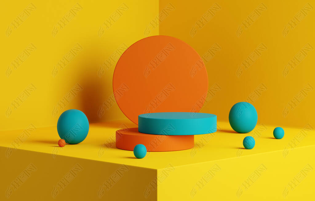 Abstract yellow geometric composition background. Product stage 