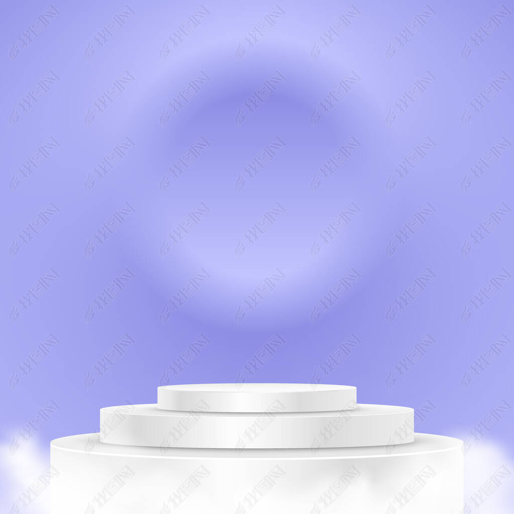 Blue background with a product podium surrounded by smoke. Smoke, fog, steam background. Vector illu