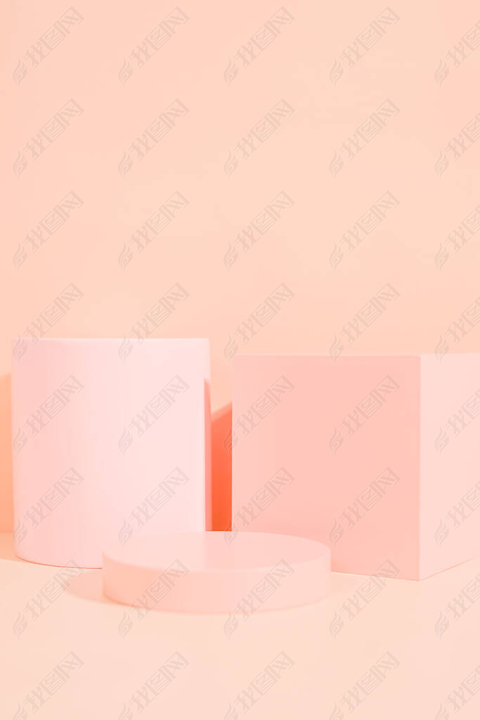 product platform arrangement in pink pastel color in minimalist style. trendy display layout with an